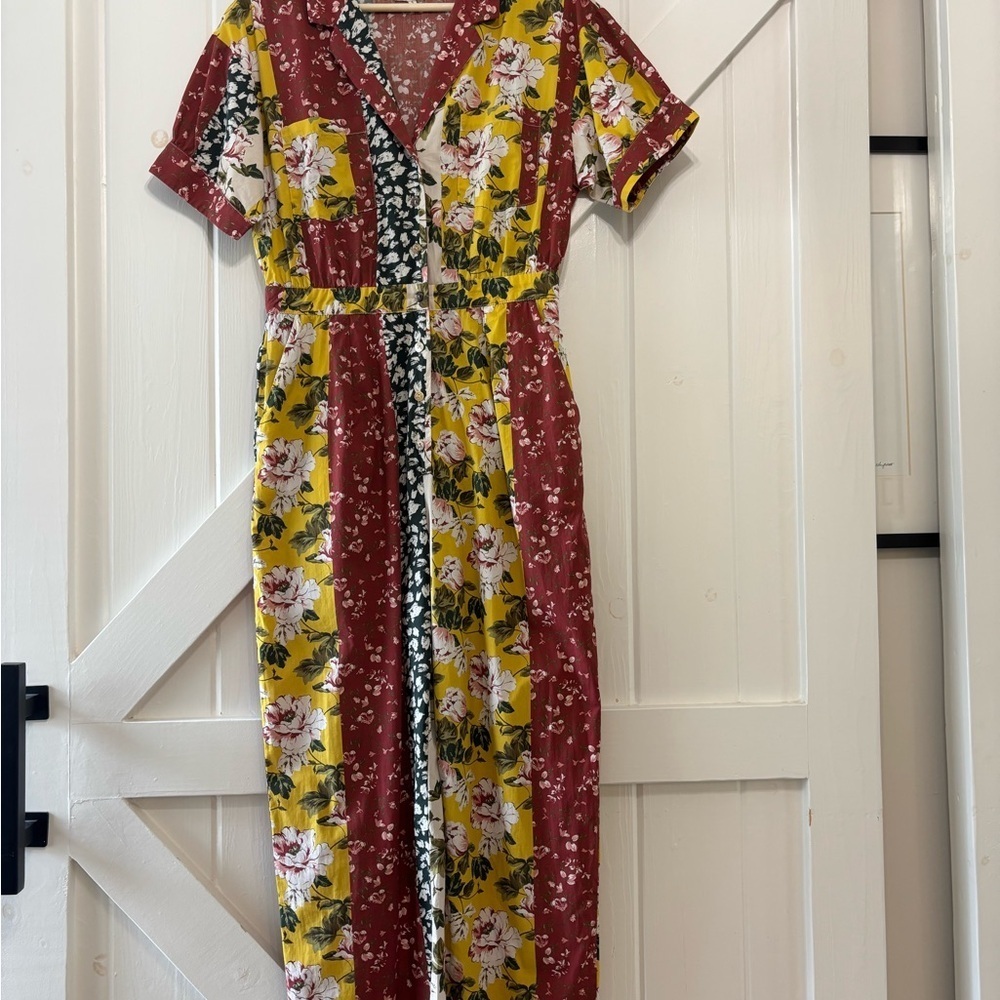 dRA Los Angeles Floral Patchwork Cotton Wide Leg Jumpsuit Romper Boho Feminine S - Picture 3 of 9
